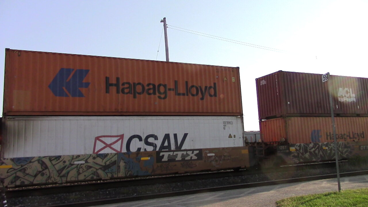 Eastbound Intermodal Train With CN 2221 & CN 2277 Locomotives In Ontario