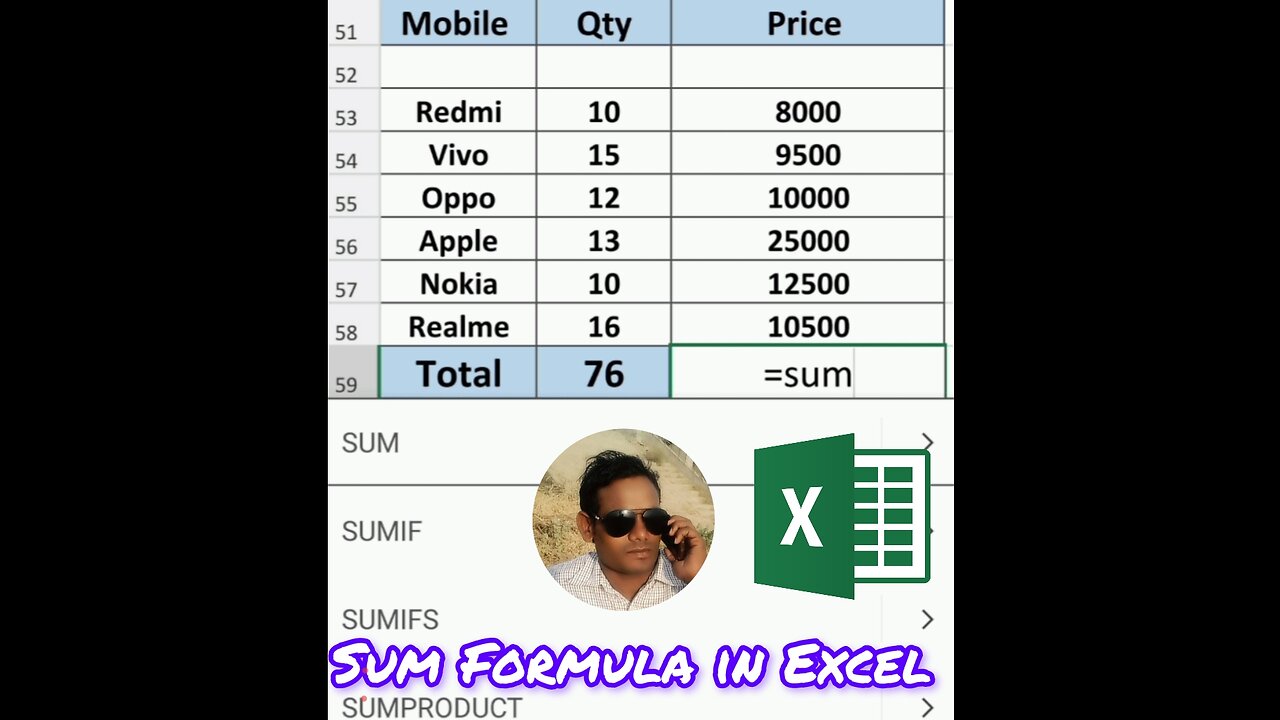 Sum Function in Excel #sum #excelformula