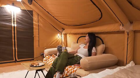 HEAVY RAIN CAMP WITH LUXURY AIR TENT // RAIN ASMR //