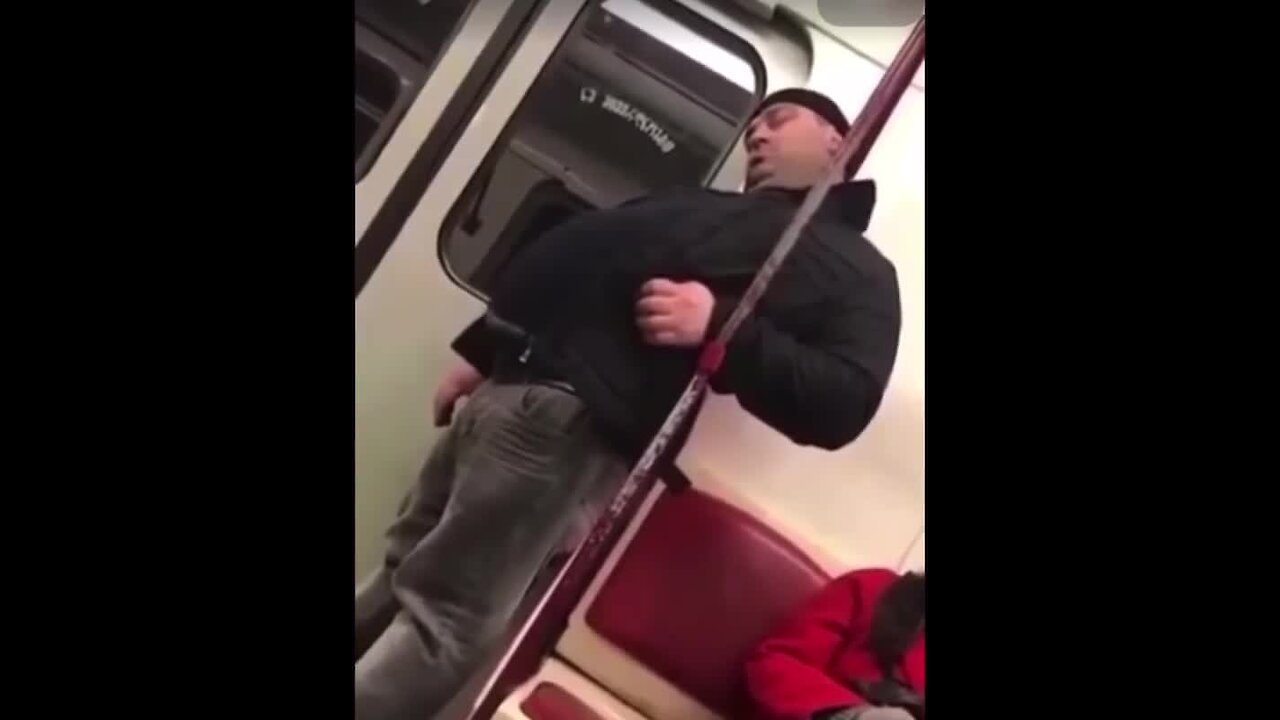 Dude sleeping on the train gets rude awakening when it suddenly stops