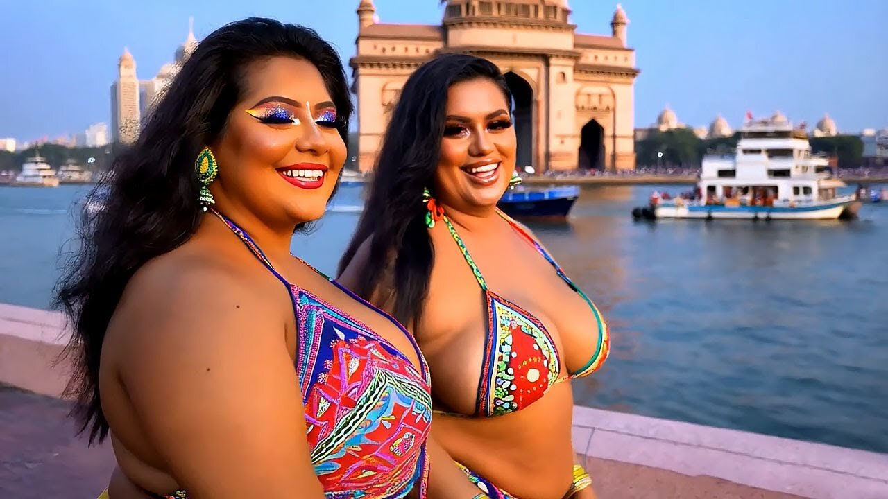 [4K] ai Indian lookbook, Indian women over 40, plus-size, saree model,Mumbai beach