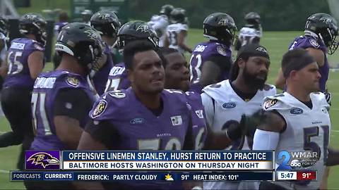 Offensive Linemen Stanley, Hurst Return To Practice