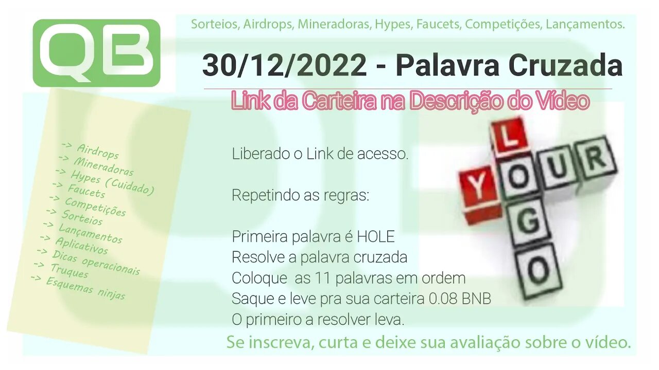 Palavras Cruzadas - Valendo 0.08 BNB ~100 reais, corre pra resolver!
