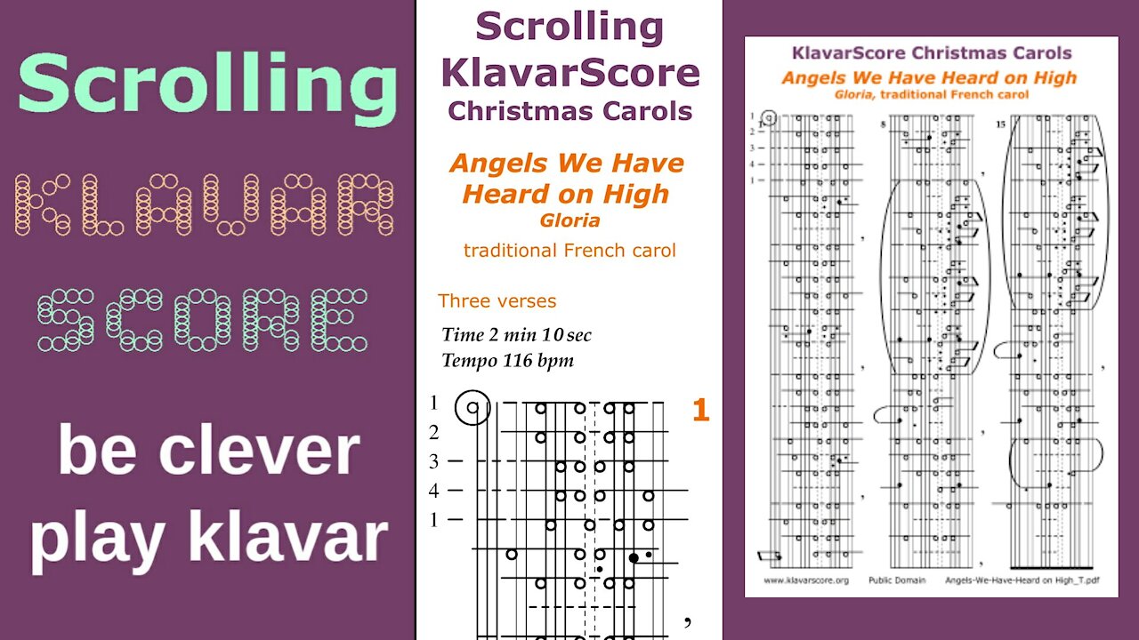 Angels We Have Heard on High, Gloria Traditional French Carol, Scrolling KlavarScore Sheet Music.