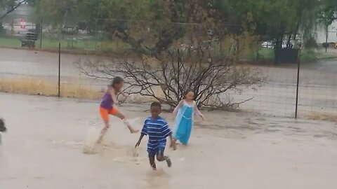 The Kids and Peter Play in the Rain Puddles... or Lake? lol