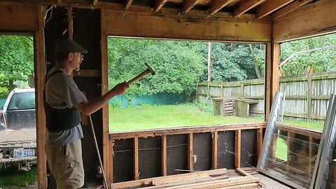 Removing windows and finishing floor leveling. Next is framing then siding