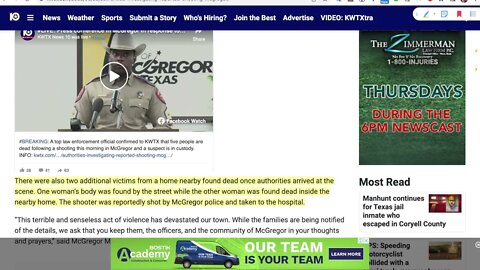 🟨 2022 年 9 月 29 日，德克薩斯州麥格雷戈槍擊案 5 人死亡，嫌疑人在押 🟨