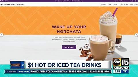 Coffee Bean & Tea Leaf offering $1 drinks Saturday!