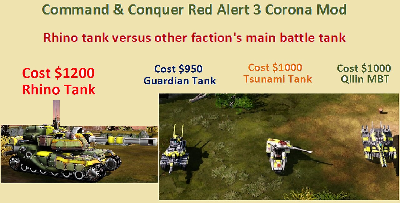 Red Alert 3: Corona mod - Rhino tank versus other faction's main battle tank