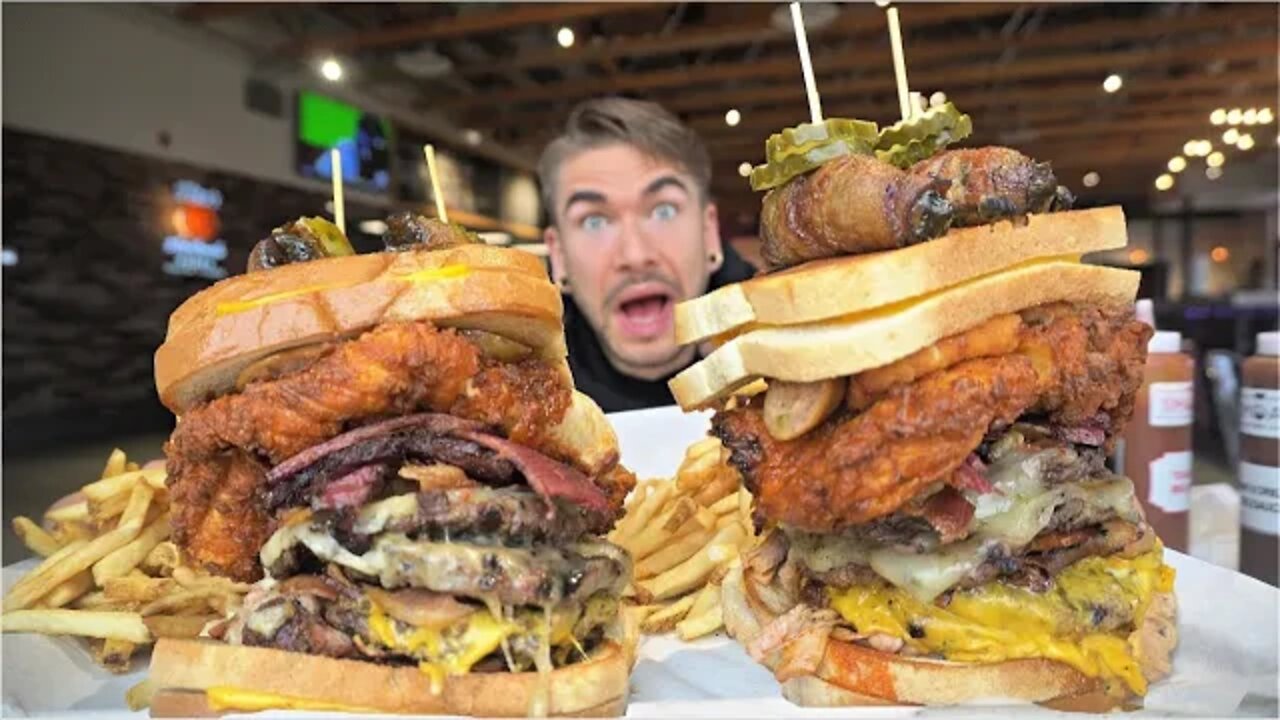 "I HAVEN'T SEEN ANYONE DO THAT" CRAZY BBQ SANDWICH CHALLENGE DOUBLED ! Smoak BBQ "Bucket Burger"