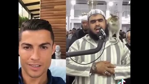 C Cristiano Ronaldo reacts to a cat, jumping on a IMAM while praying ￼
