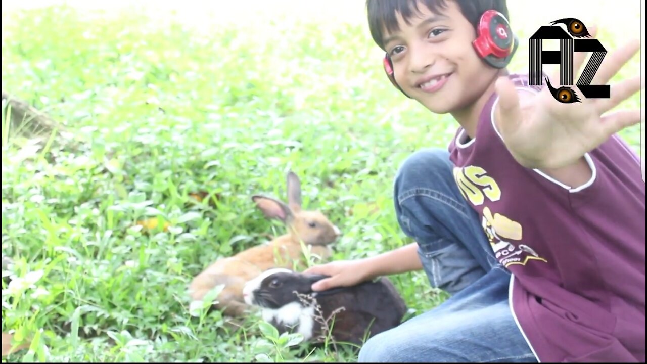 Have a nice day with baby and rabbit