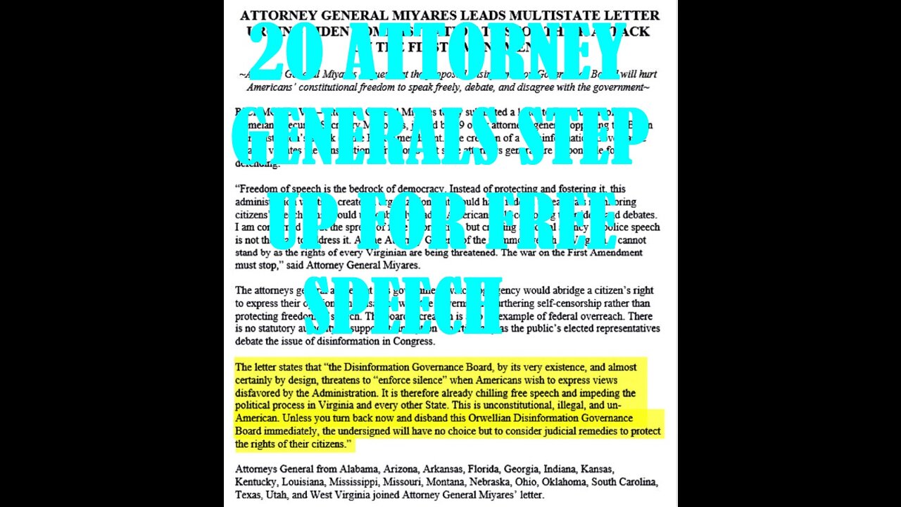 20 ATTORONEY GENERALS STEP UP FOR FREE SPEECH 1ST AMENDMENT RIGHTS