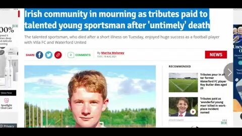 IRELAND Footballer, 23 DEAD From JAB MSM COVER IT UP