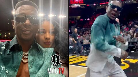 Boosie Returns To The Sidelines At The Hawks Game Wit "GF" Rajel & Drains A 3 Pointer! 🏀