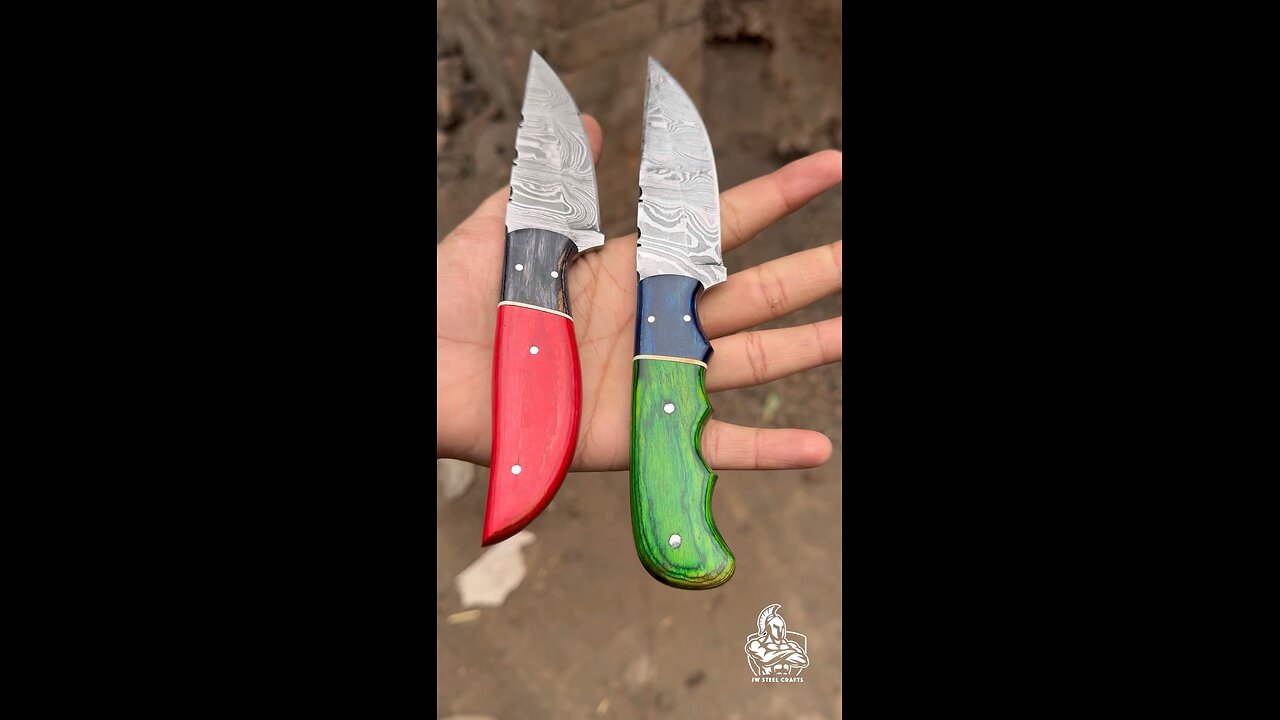 Dual Skinning Blades with Rosewood & Pakka Wood Handles | Damascus Steel Craftsmanship”