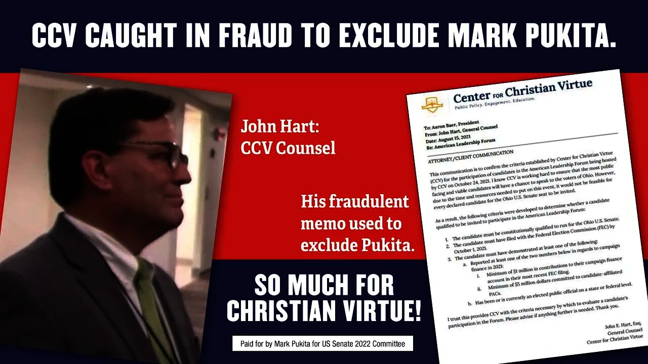 CCV Caught in fraud to exclude Pukita - CCV counsel Hart refuses to say his own memo is authentic