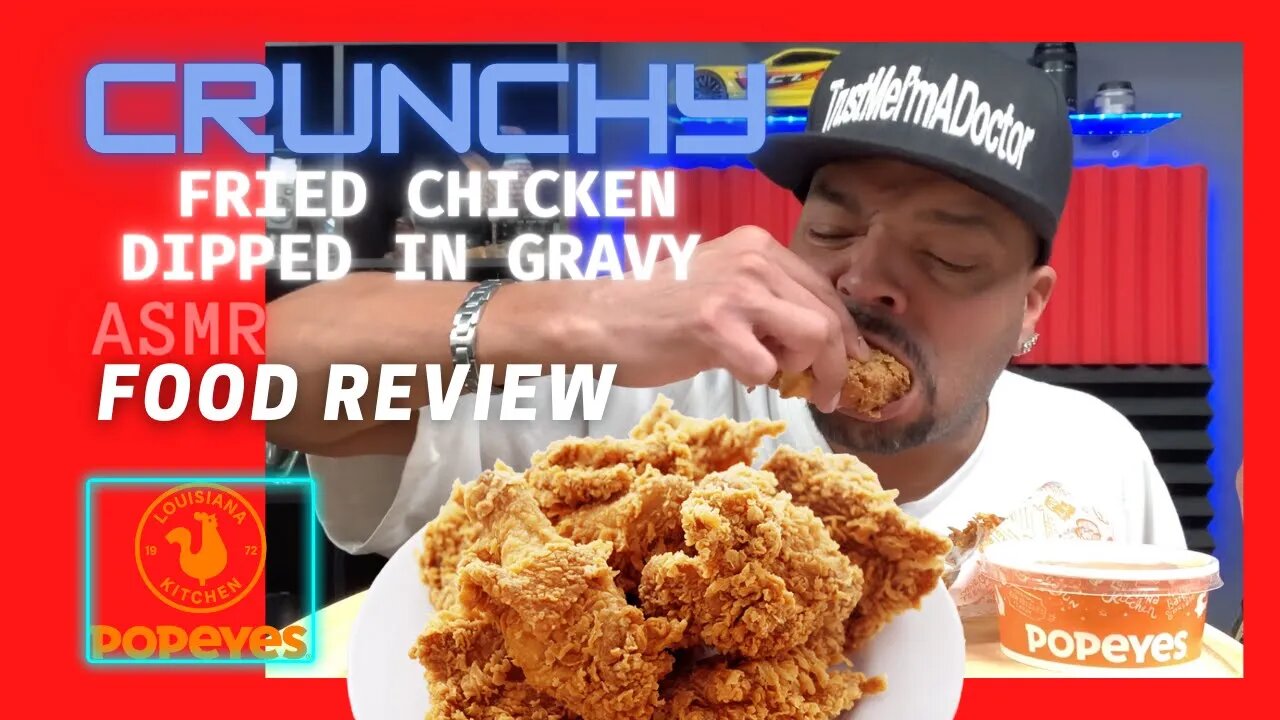 Eating Fried Chicken Dipped In Gravy - ASMR Food Review