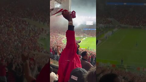 Rodinei comemorando a vitória do Flamengo no Fla-Flu como um torcedor a mais no Maracanã