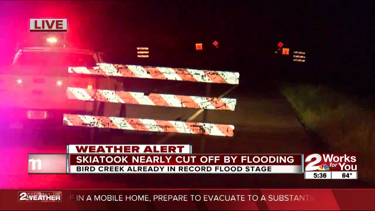 Skiatook blocked off due to Bird Creek flooding