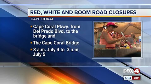 Road closures for red white and boom