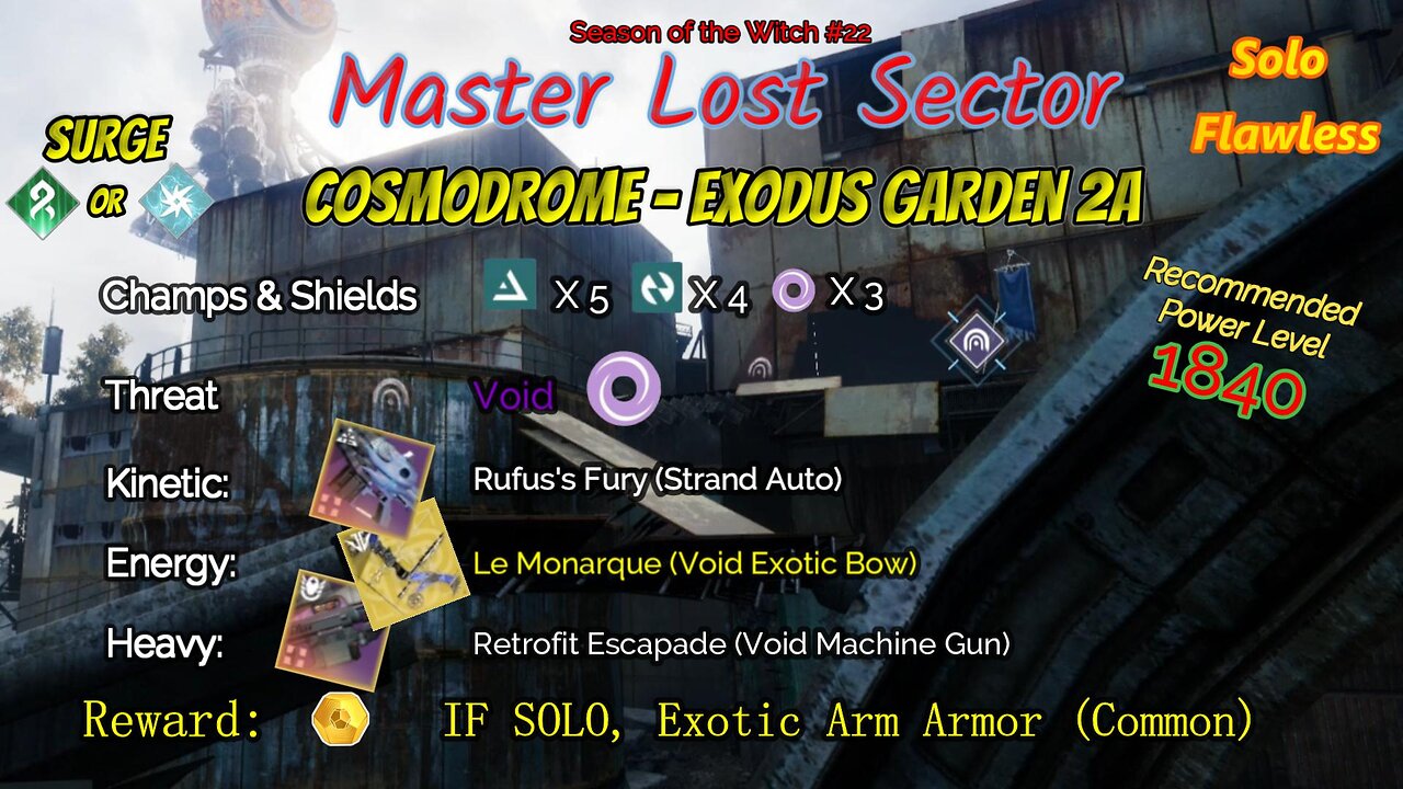 Destiny 2 Master Lost Sector: Cosmodrome - Exodus Garden 2A on my Strand Warlock 10-15-23