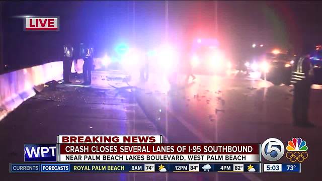 Semi, car crash on I-95 southbound in West Palm Beach