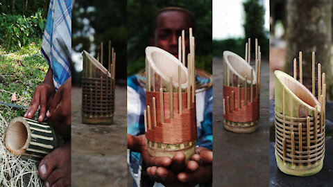 make pen holder with bamboo