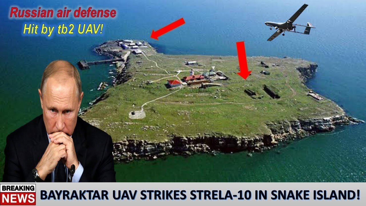 Ukrainian Bayraktar TB-2 UAV strikes Russian strela-10 air defense units in Snake Island