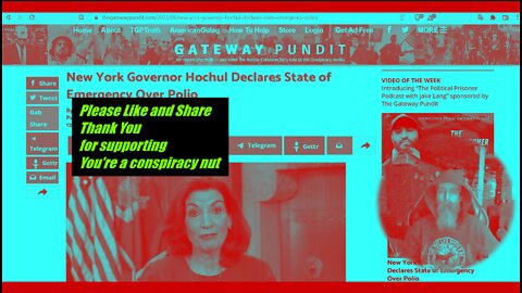 UNELECTED GOVERNOR HOCHUL DECLARES POLIO EMERGENCY FROM SEWER WATER TEST RESULTS NOT ACTUAL PEOPLE