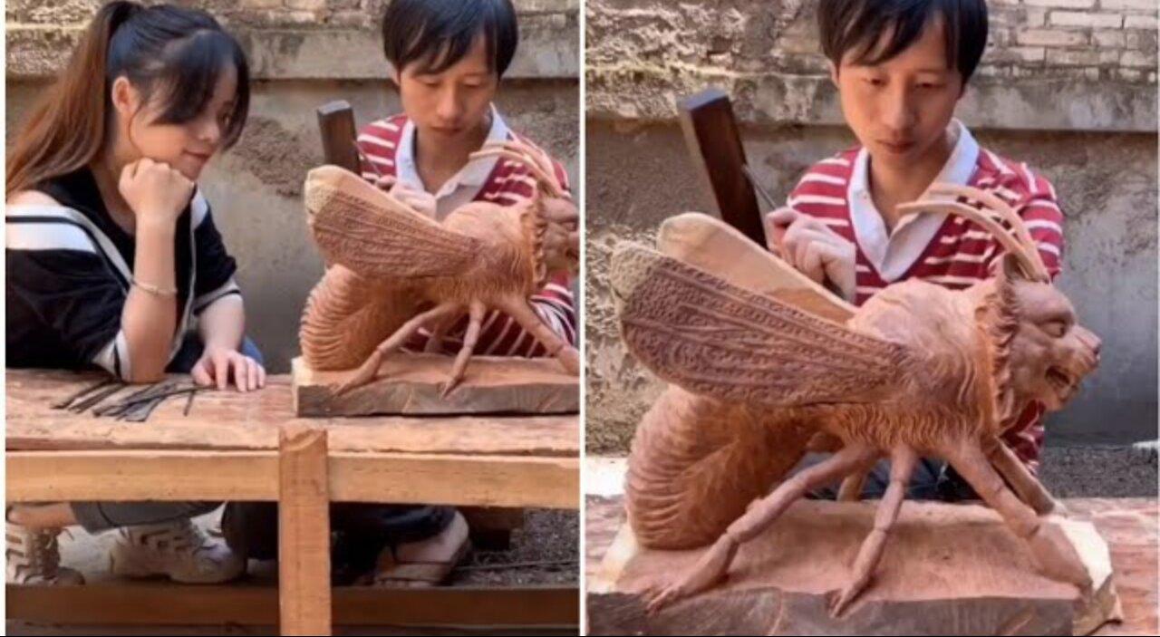 Wood artist, Amazing carving wood sculpture for his friend #shorts