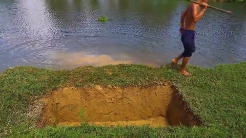 Making Trap To Catch Catfish In The Secret Hole With PVC Pipe & Chicken Eggs-7