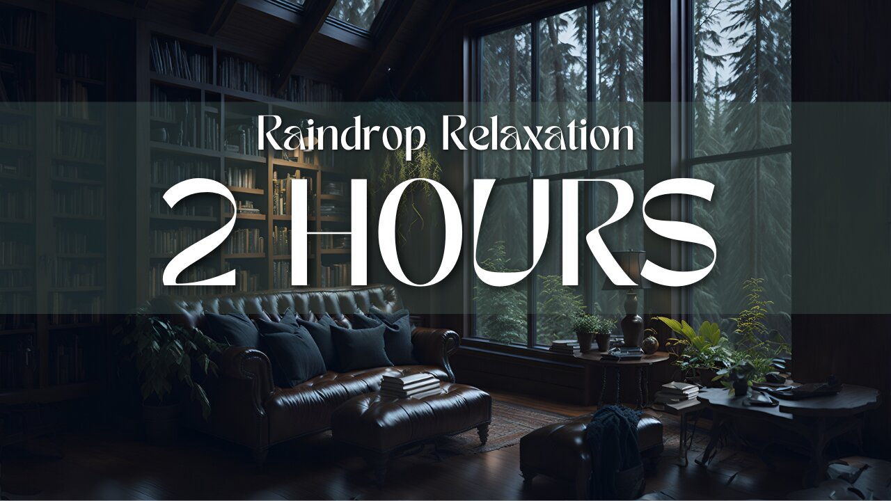 Raindrop Relaxation | A book shelf and a leather couch | 2 hours rain sound