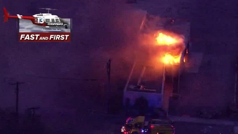 Chopper 13 over a fire near Spring Mountain Road, I-15