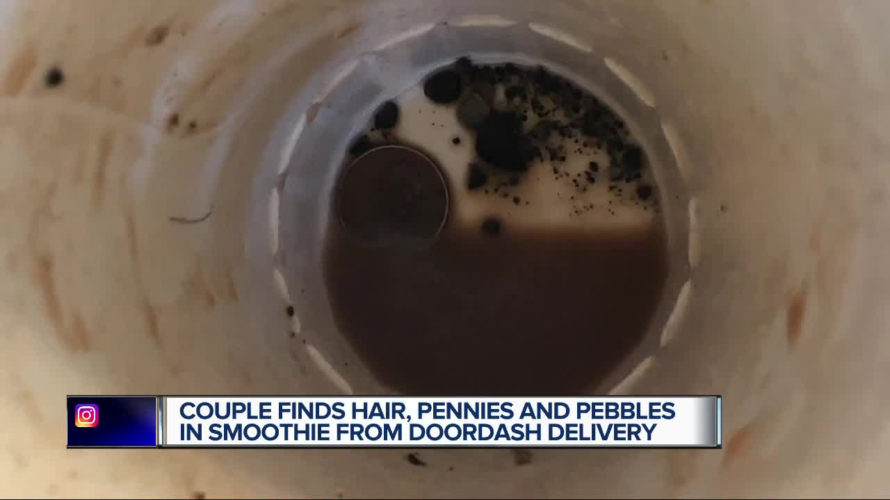 Couple disgusted when they find hair, pebbles and pennies in smoothie delivered by DoorDash