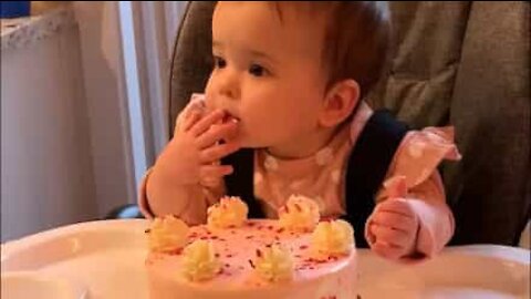 One slice of cake is not enough for this baby