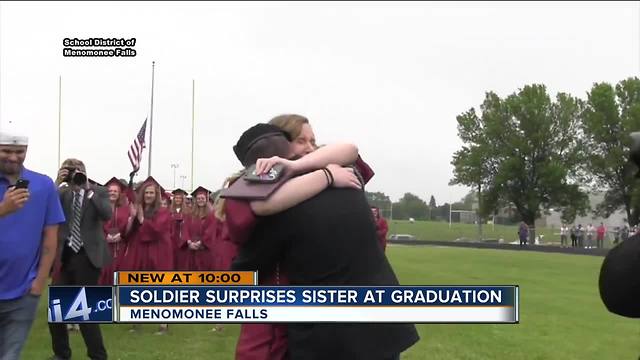 Soldier surprises sister at Menomonee Falls high school graduation