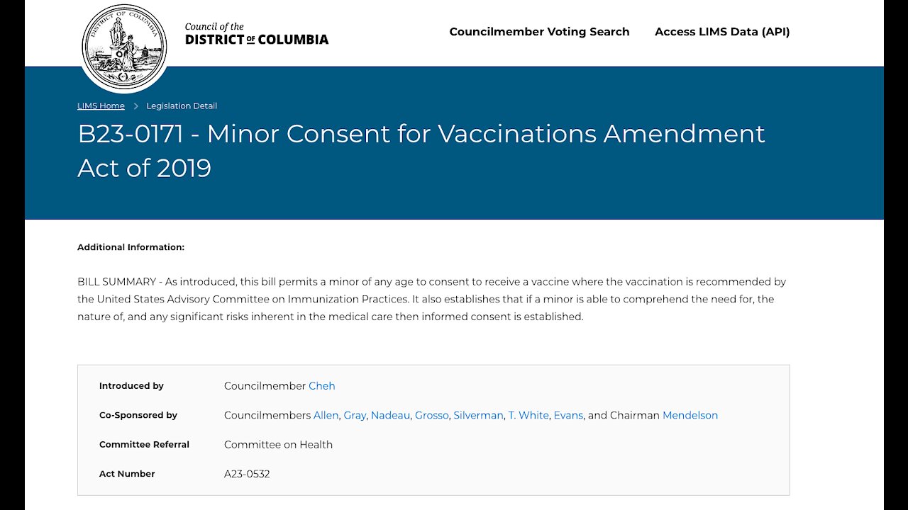 DC passes Bill that allows children to be vaccinated without parental consent.