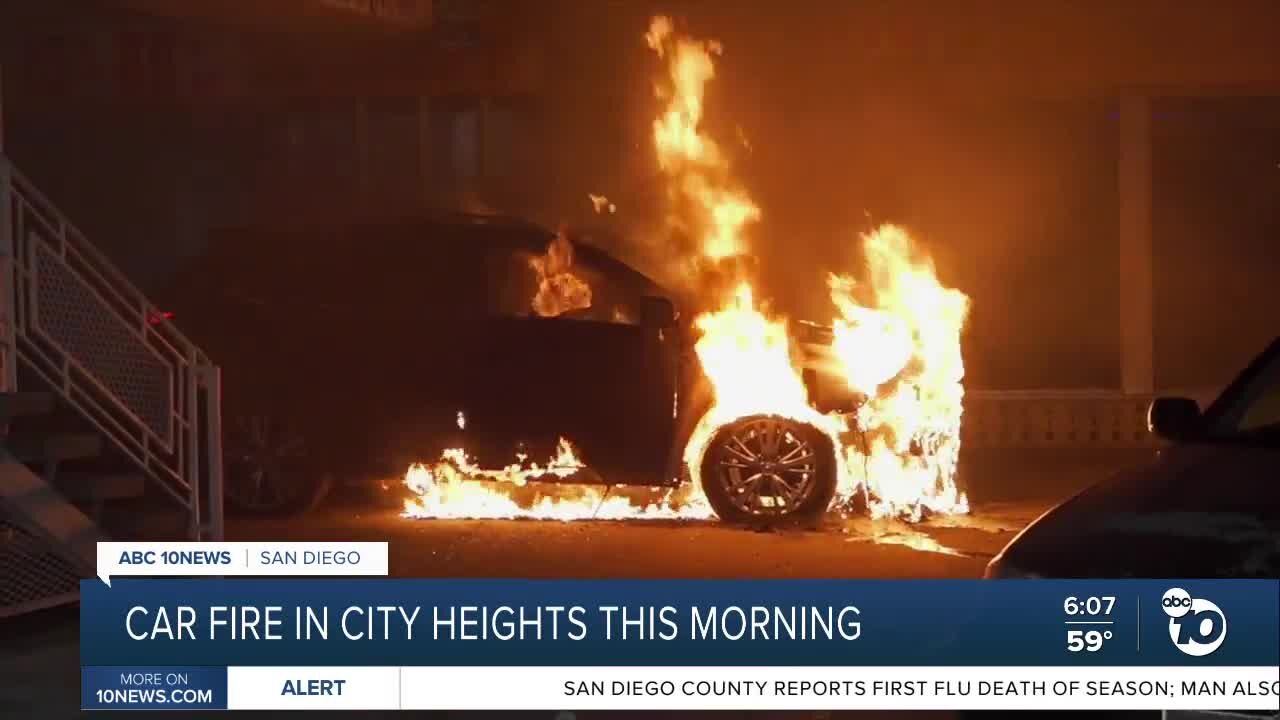 Firefighters douse City Heights car fire