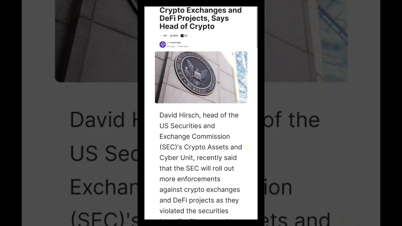 US SEC News | US SEC to Continue Enforcements against Crypto Exchanges and DeFi Projects | #shorts