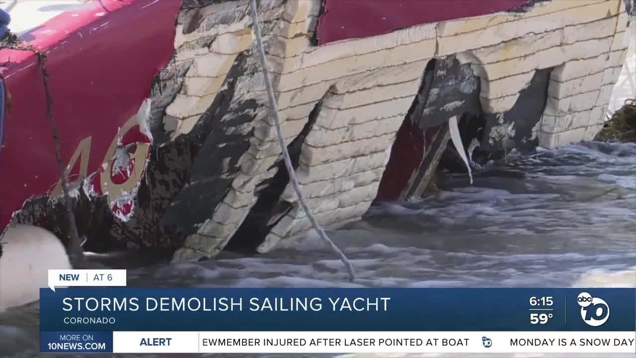 Stormy weather grounds, destroys sailing yacht