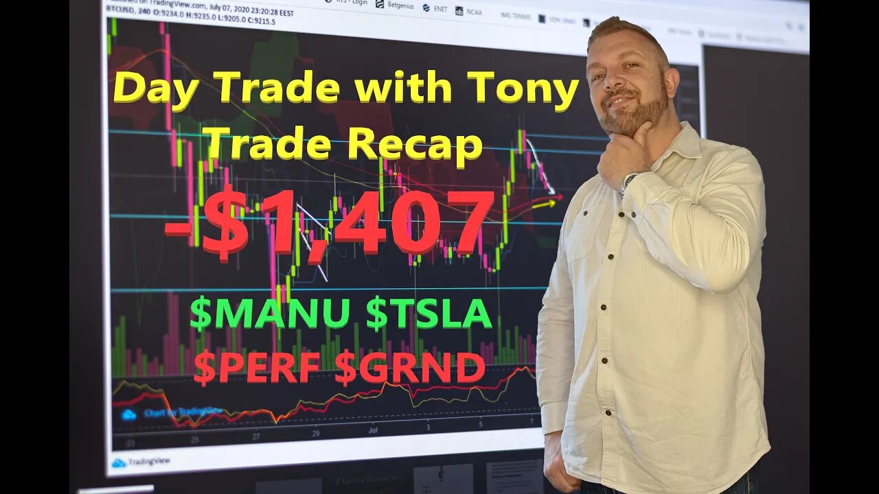 Day Trade With Tony Day Trade Recap -$1407 $TSLA $GRND $MANU & $PERF
