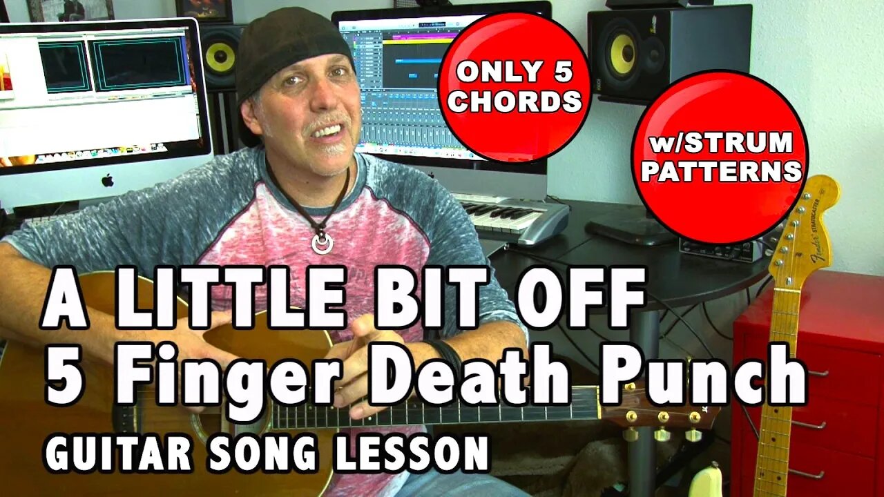 5 Finger Death Punch A Little Bit Off guitar song lesson with strum patterns