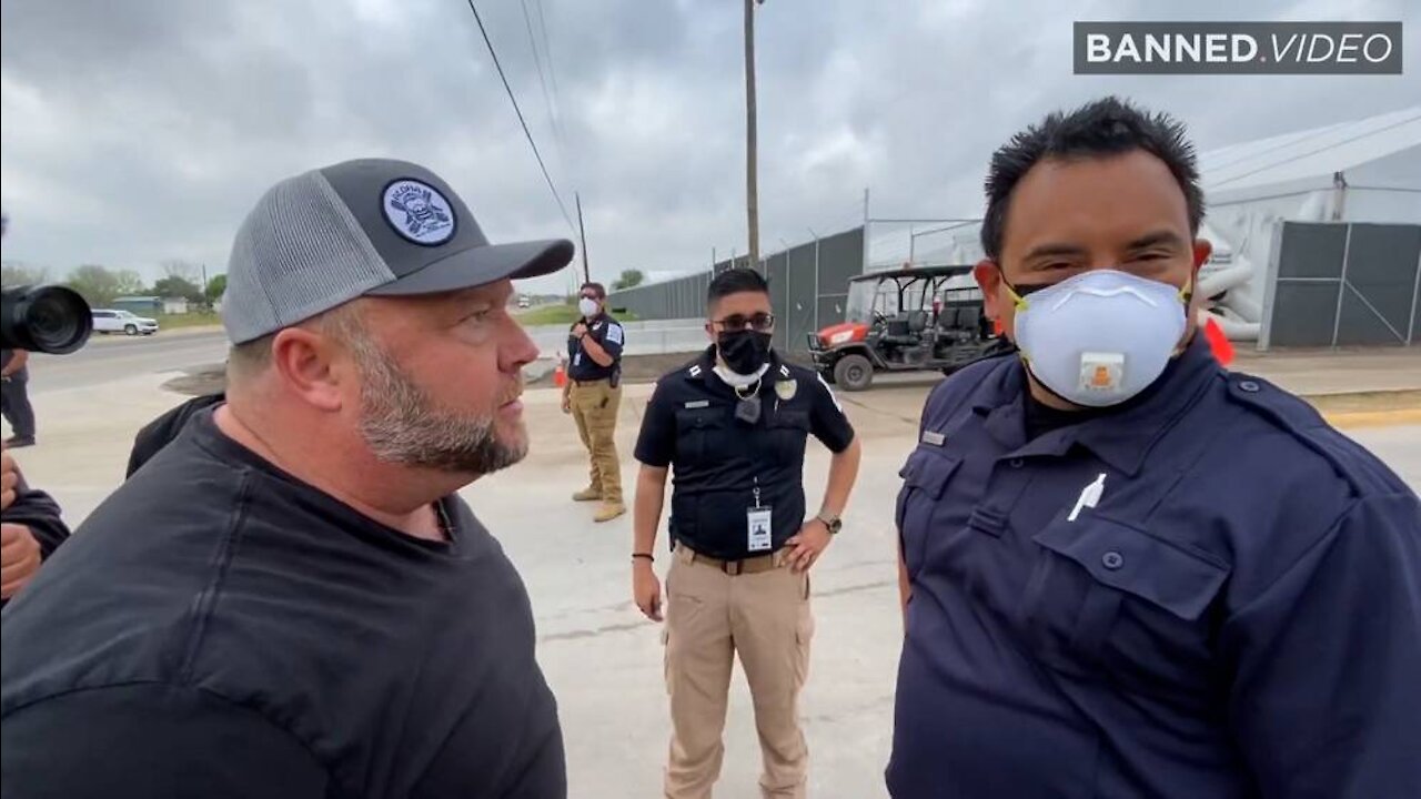 Alex Jones Goes Off On Security Guarding Child Trafficking Facility