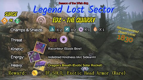 Destiny 2 Legend Lost Sector: EDZ - The Quarry on my Arc Hunter 2-12-24