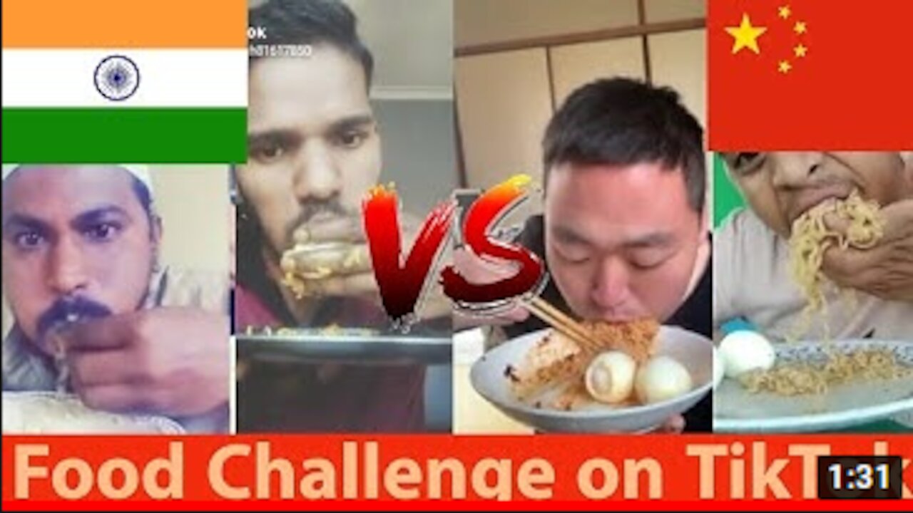 Food challenge on tiktok china vs india