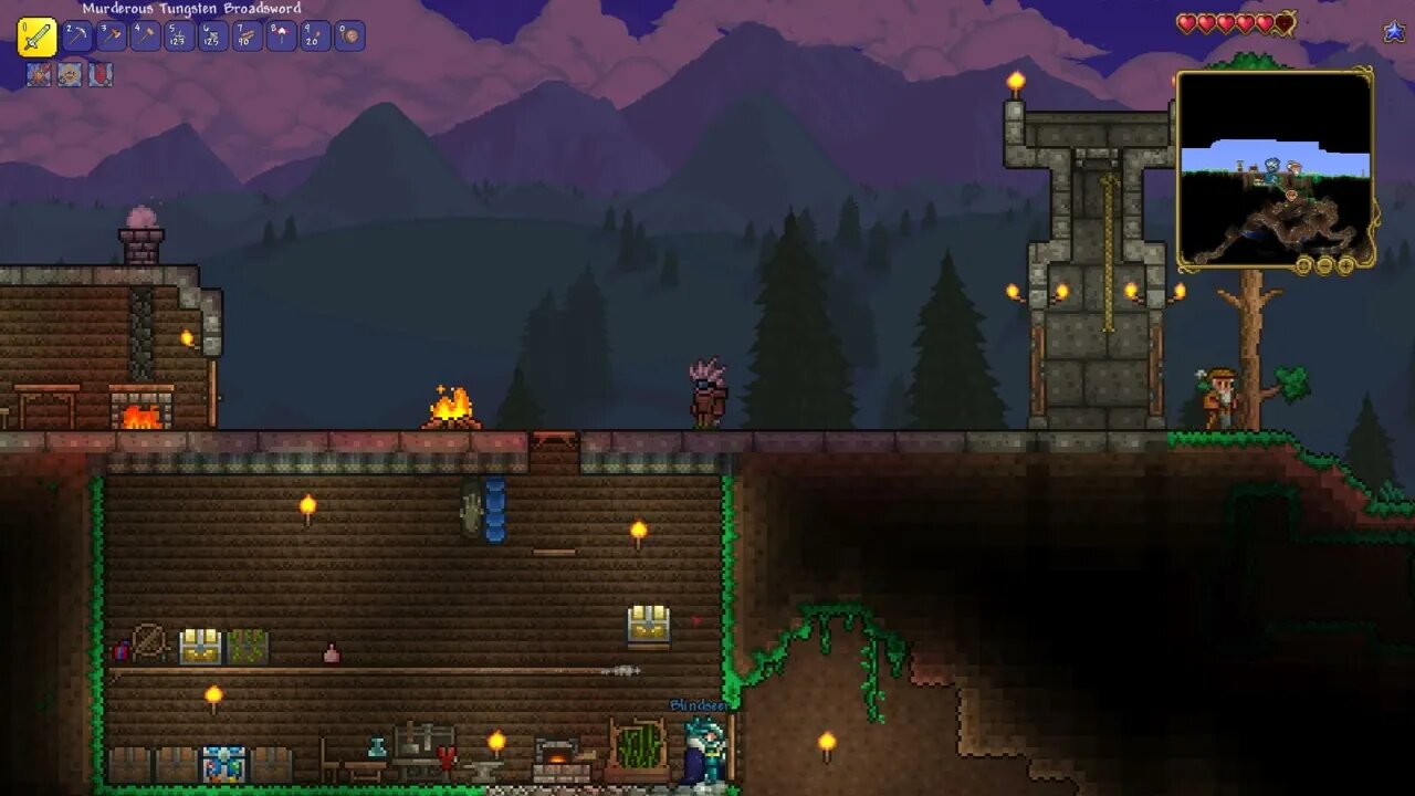 Terraria-day2 playing with a new terraria player.