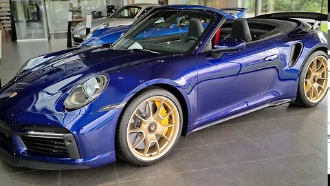 [8k] Stunning Gentian Blue Porsche 992 Turbo S at Porsche Center Borås in SUPERRESOLUTION