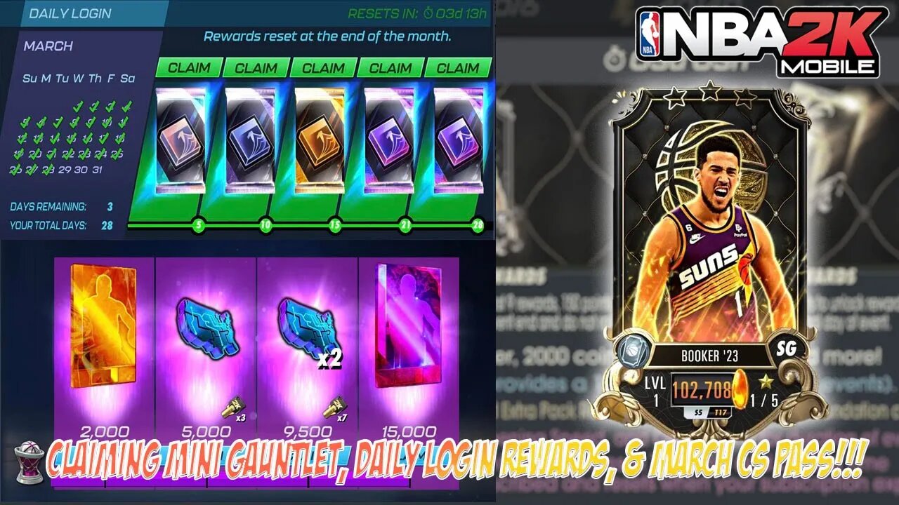 Claiming Mini Gauntlet, Daily Login, & This Month Courtside Pass In NBA 2k Mobile!!!