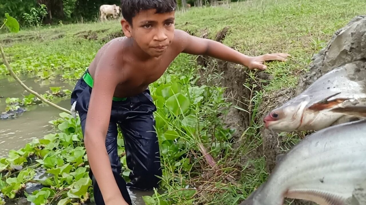 Amazing Daily Life Hand Fishing Video Dry Season River Dry Place Underground